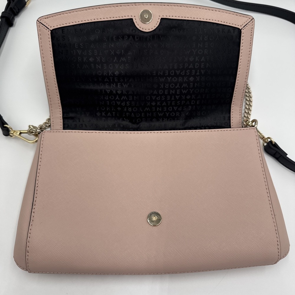 Kate Spade New York Blush & Black Leather Chain Strap Crossbody Saffiano S338 - Picture 3 of 7